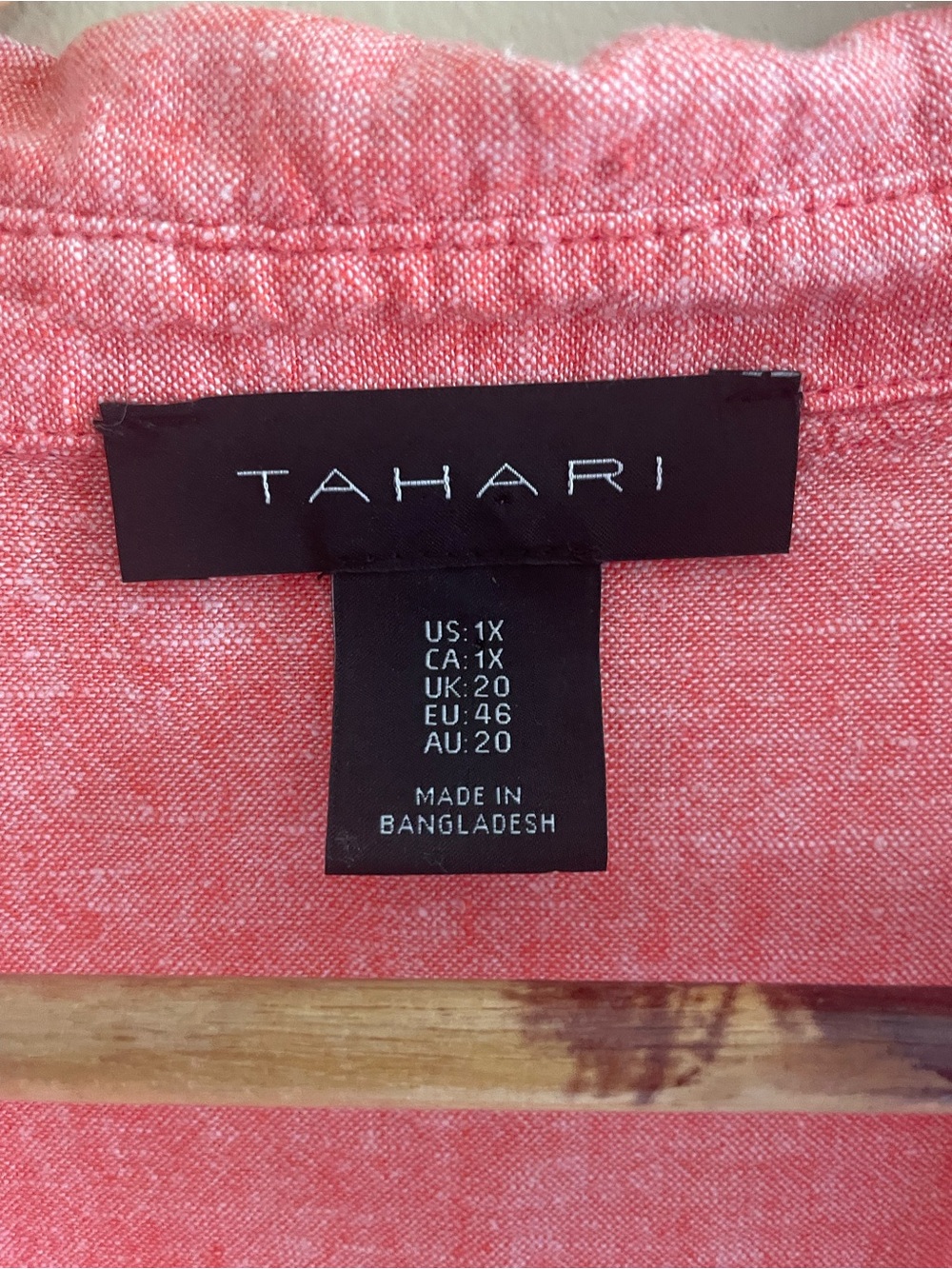 Tahari Pink Coral Linen Blend Popover Tunic Top 1X Coastal Boho Minimalist - Picture 6 of 10